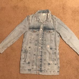 H&M distressed long lined jean jacket